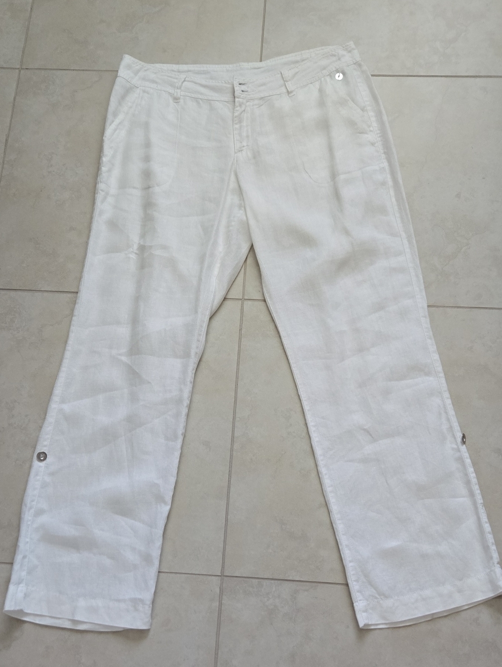 fresh produce White Linen Pants with Front And Back Pockets